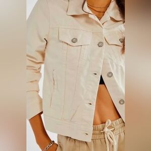 We the Free People Rumors Denim Jacket Ivory Ecru Size Large OB933373 Boho